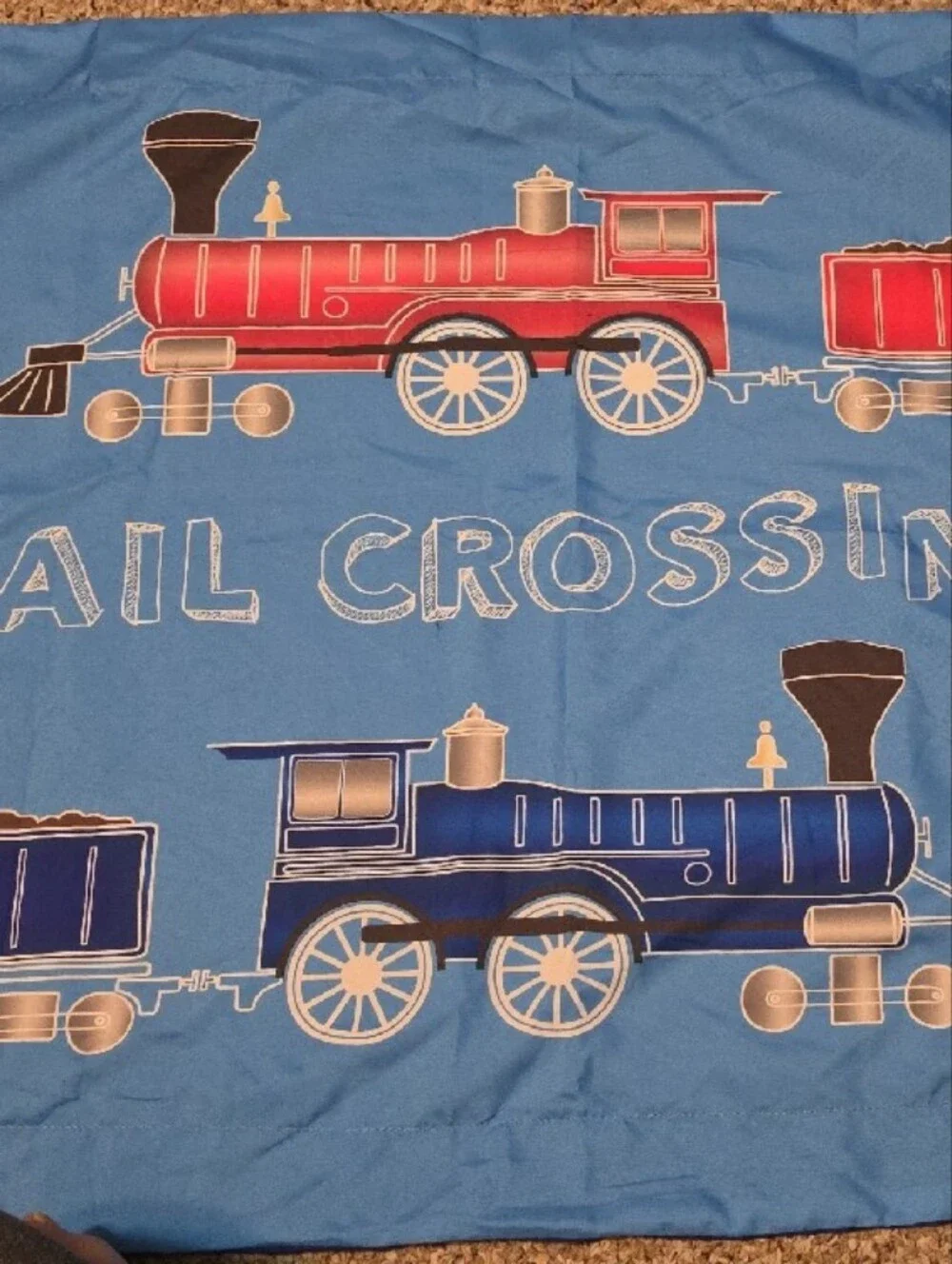 Kids Train Print Twin Sheet Set With Conforter - Blue, Red, Gray